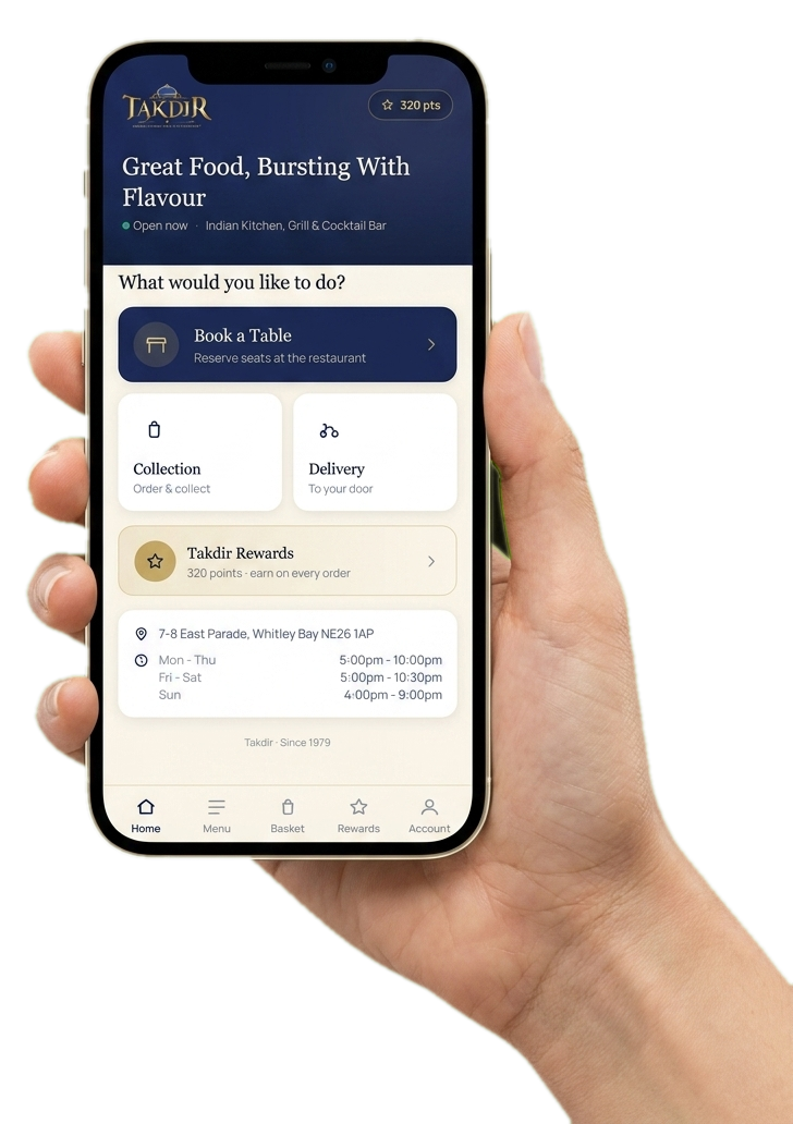 Takdir's ordering app held in a hand