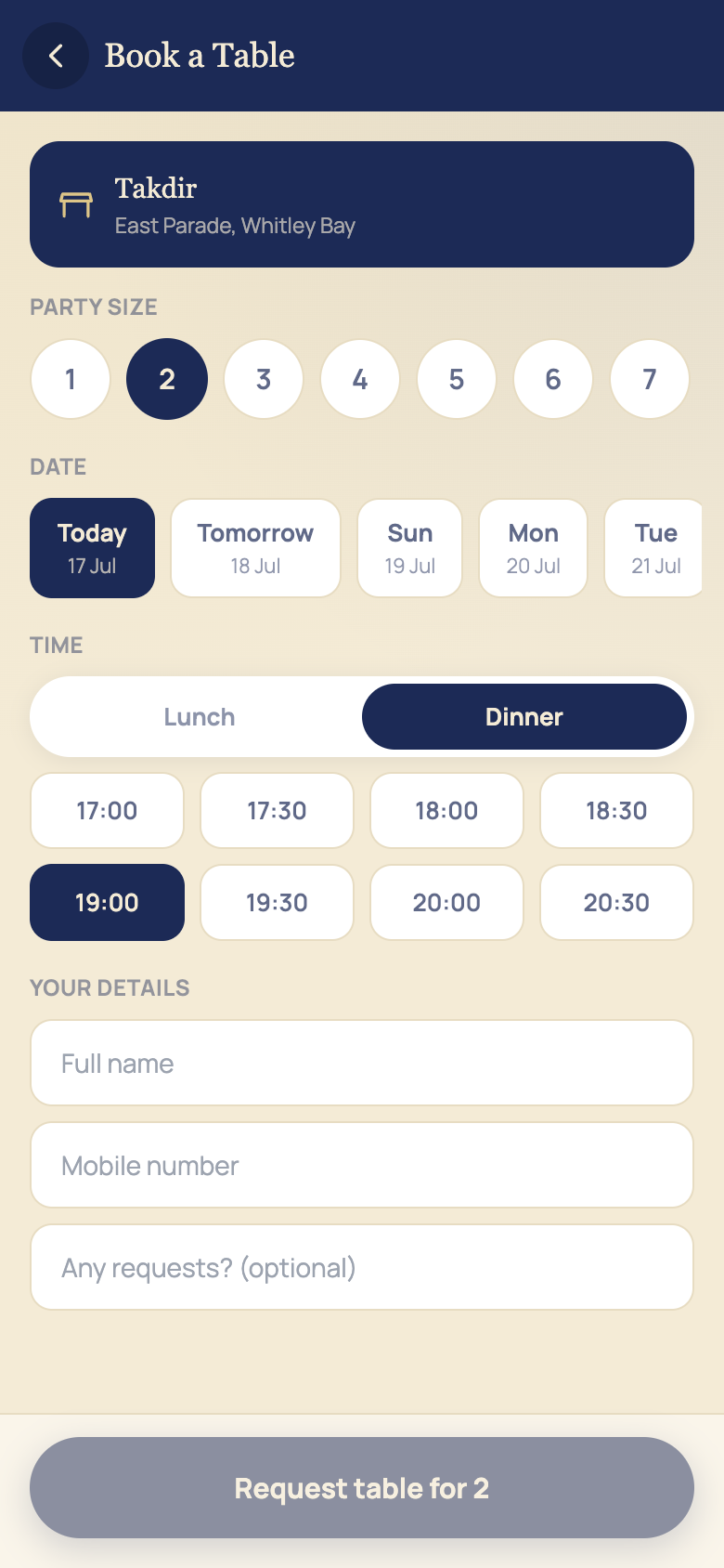 Takdir app table booking