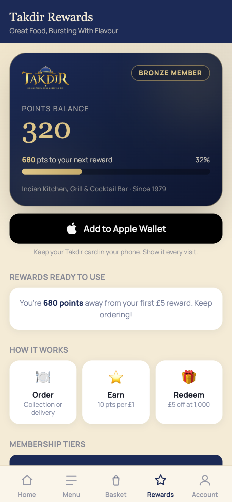 Takdir app rewards and Apple Wallet